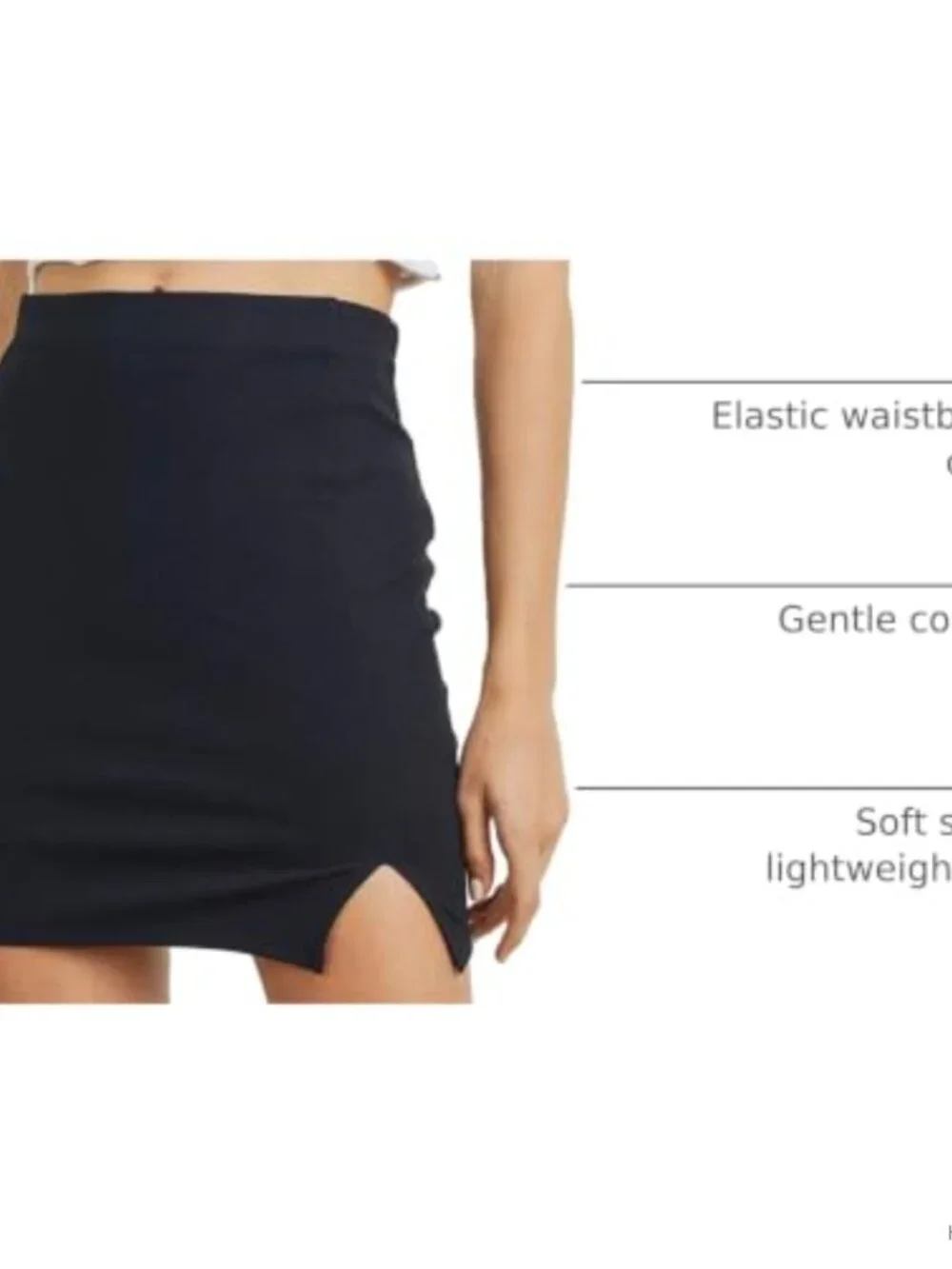 Women's Bodycon Mini Skirt with Slit - Lightweight Stretchy Jersey Knit